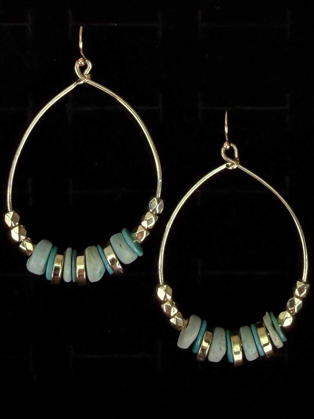 Goldtone and Light Green Blue Lightweight Accents Hoop Pierced Earrings